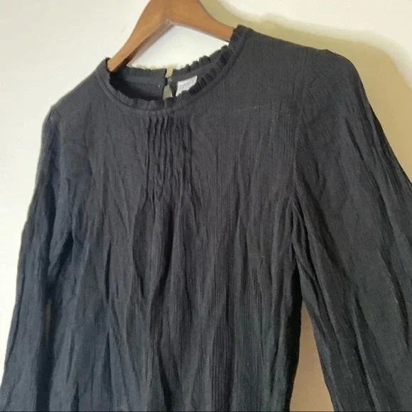 Embroidered Gauzy Blouse Small Black High Neck Ruffle Lace Trim Boho Feminine - Picture 3 of 10